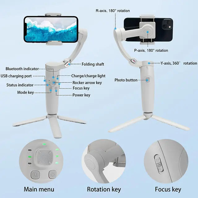 M1 3-axis Gimbal Stabilizer Selfie Stick Face Tracking Gesture Control Camera Shoot Video Phone Gimbal with Tripod